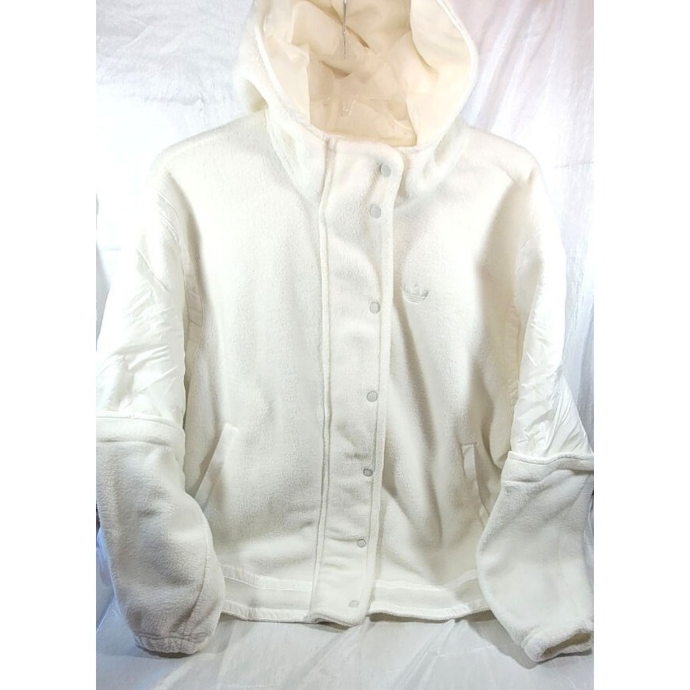 Adidas Sherpa Fleece Full Zip w/ Snaps Track Hoodie Jacket - Ivory - USA Size XS